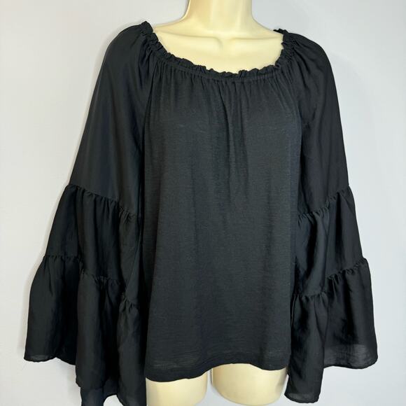 ANTHROPOLOGIE Gloria Peasant Off Shoulder Top Black Bell Sleeve Boho Women M - Picture 3 of 13